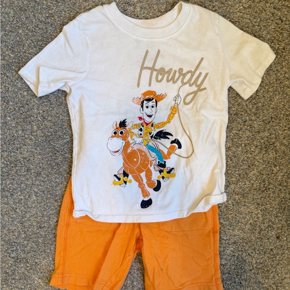 Disney Pixar Toy Story Woody Graphic Tee and Orange Shorts Set kids size 5T